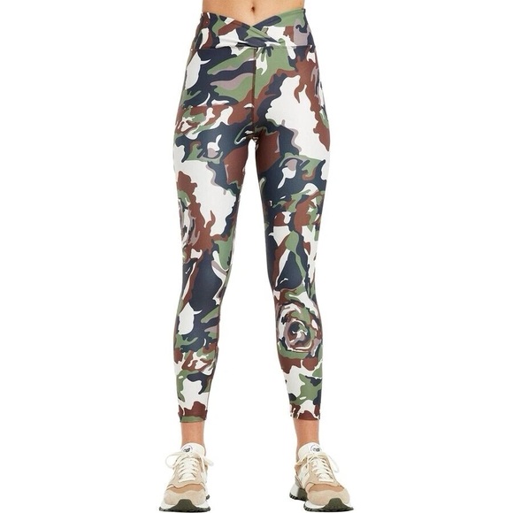Year Of Ours Veronica Camo Leggings Womens Medium Green Brown Criss Cross Waist - Picture 2 of 8